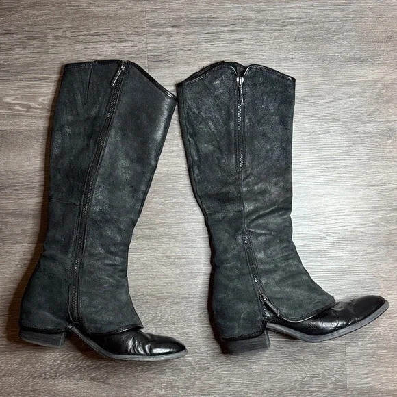 Donald Pliner Black Suede and Leather Knee-High Women's Boots