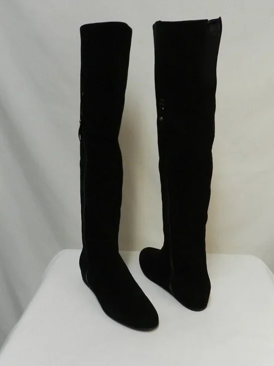 Stuart Weitzman Suede black tall over the knee zip boots hidden wedge Size Sz 7