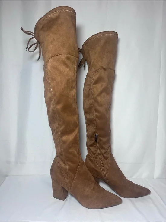 Marc Fisher Over-the-Knee Block Heel Boots - Brown Suede