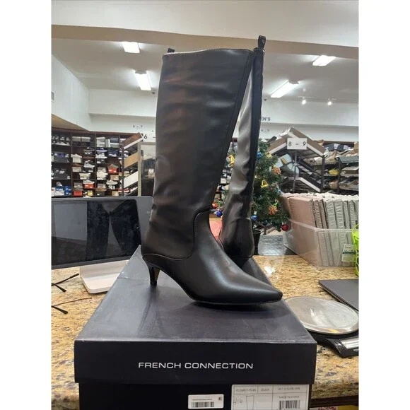 French Connection Black Knee-High Pointed-Toe Boots