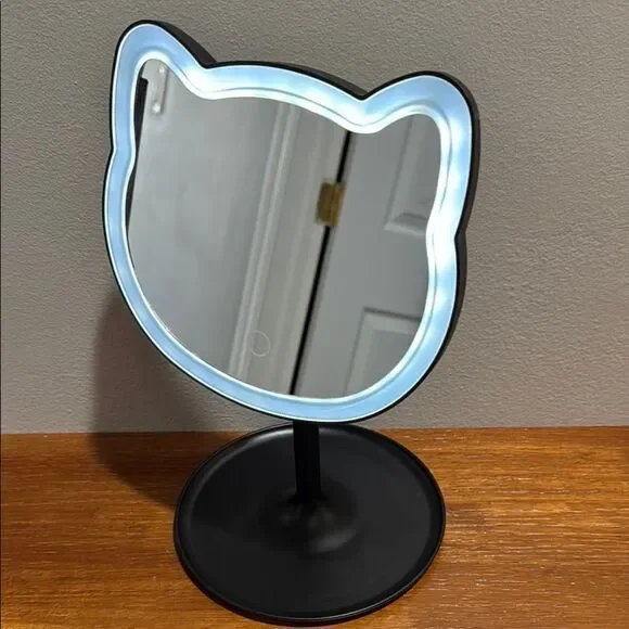 LED Cat Ear Vanity Mirror - Black Battery operated.