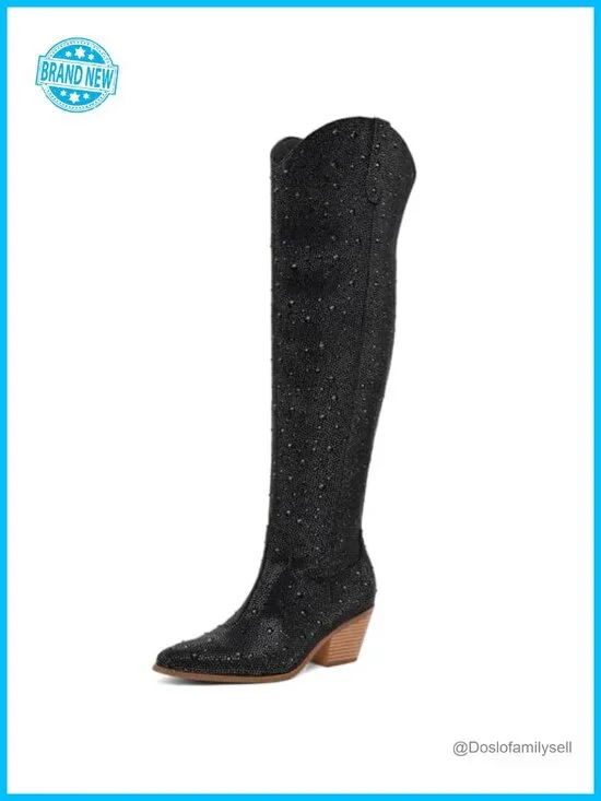 Rhinestone Over the Knee Cowboy Boots, Sparkly Bling Cowgirl Western Thigh High