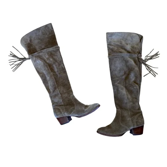 Frye Beige/khaki suede leather molly tassel over the knee‎ boots hippie boho