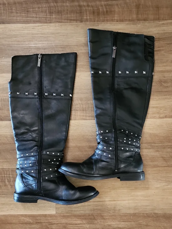 Harley-Davidson Black Leather Knee High Studded Riding Boots Size 7.5