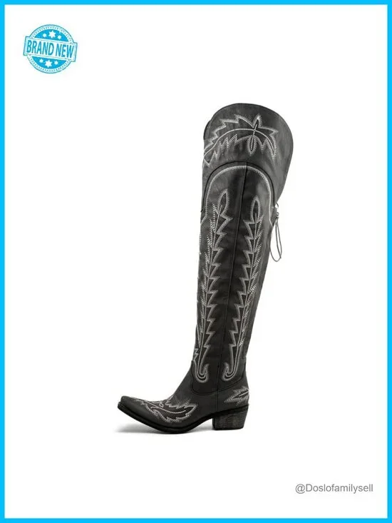 Thigh High Cowgirl Boots Wide Calf Over the Knee Western Embroidered Pull-On