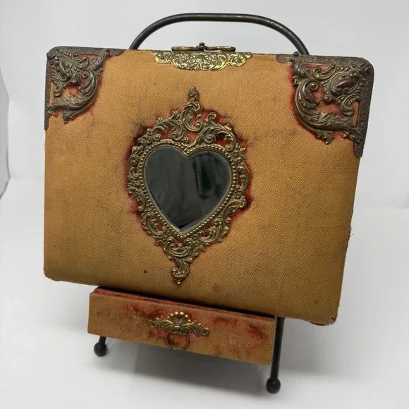 Victorian Standing Cabinet Card Photo Album Antique velvet heart mirror album