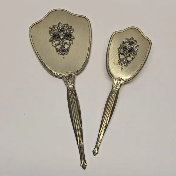 Matson Fifth Avenue Ormolu Metal Hand Mirror & Brush Hollywood Regency Vintage