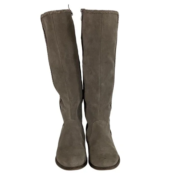 Glenda Taupe Suede Tall Braided Whipstitch Knee High Boots Size 8 154660