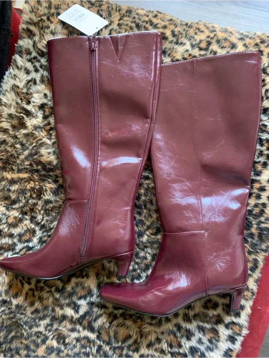 New Women's Tall Dark Burgundy Leather Knee Boots