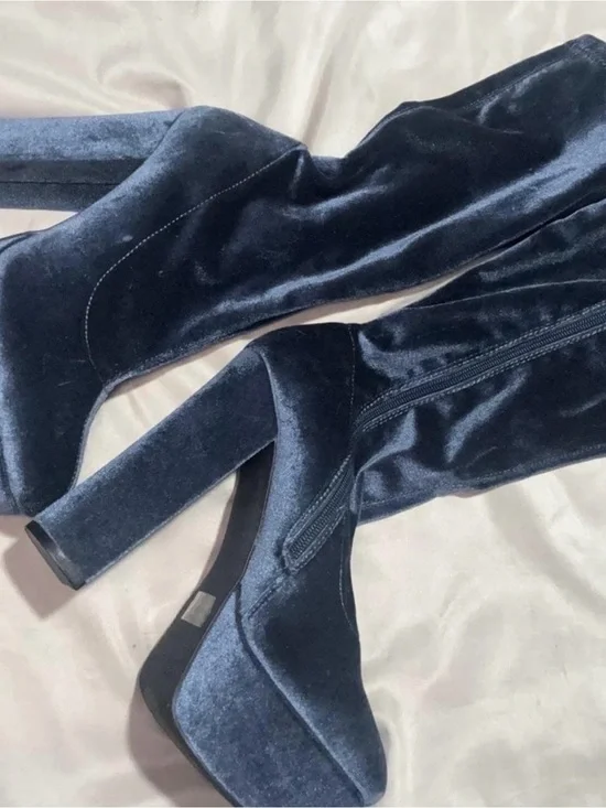 Fashion Nova Navy Velvet Over-the-Knee Platform Boots