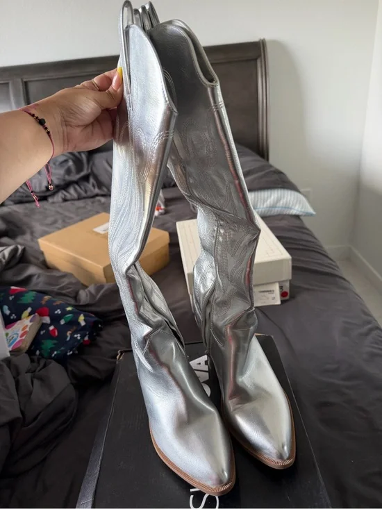 Fashion Nova Metallic Silver Over-The-Knee Boots