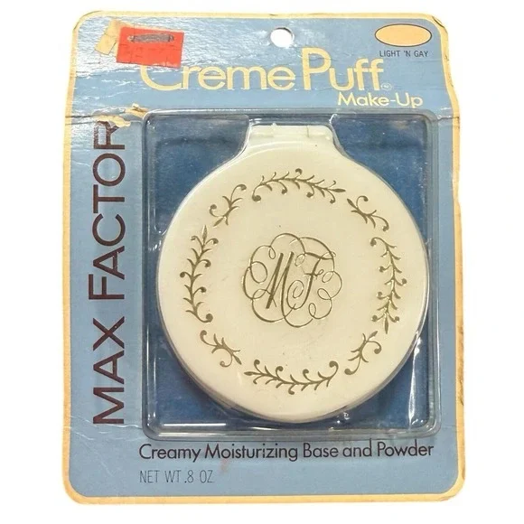 🔴 1960s MAX FACTOR‎ Cream Puff makeup, color light and gray on CARD Vintage NOS