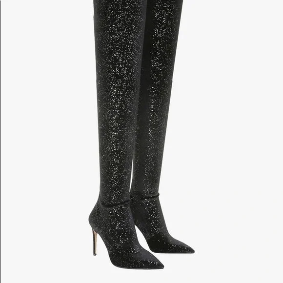 BALMAIN Amazone Thigh-High Glitter Velvet Boots