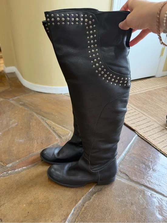 Black Studded Tall Leather Boots