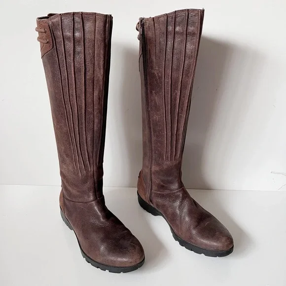 Merrell Vera Peak Knee High Boots Size 9 Brown Leather Tall Zip‎ Gorpcore Chunky