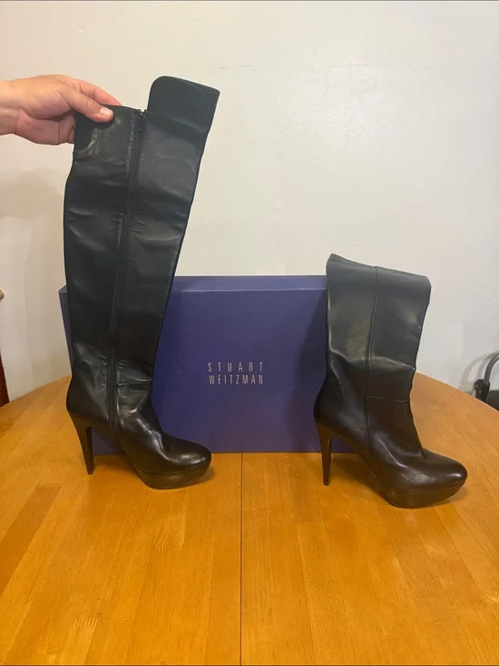 Stuart Weitzman Black Leather Over-the-Knee Platform Boots