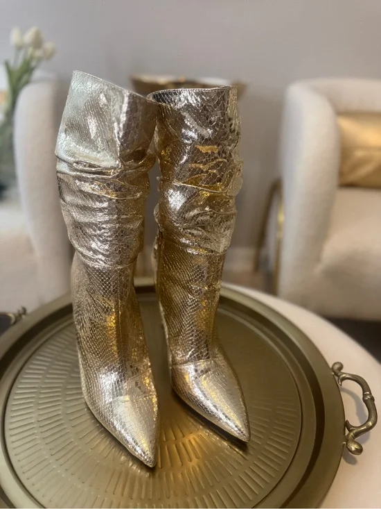 Azalea NWT Metallic Gold Knee-High Pointed Toe Boots