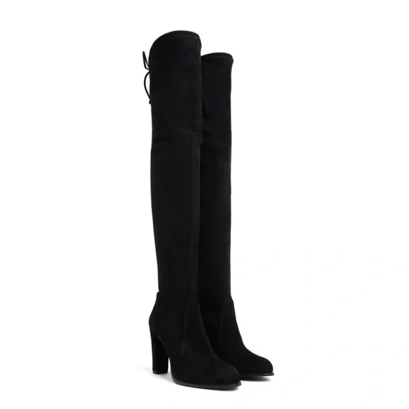 New Stuart Weitzman Highland Over The Knee Boot Black Suede Sz 9