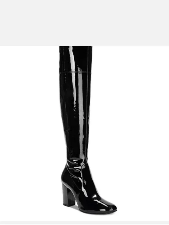 Angelica Kenneth Cole Black Patent Leather Over-the-Knee Block Heel Boots Sz 5M