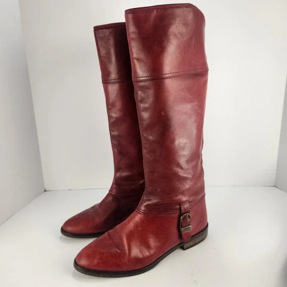 Joan & David Vintage Italy 37.5 Red Leather Knee High Riding Boots Women's 6.5