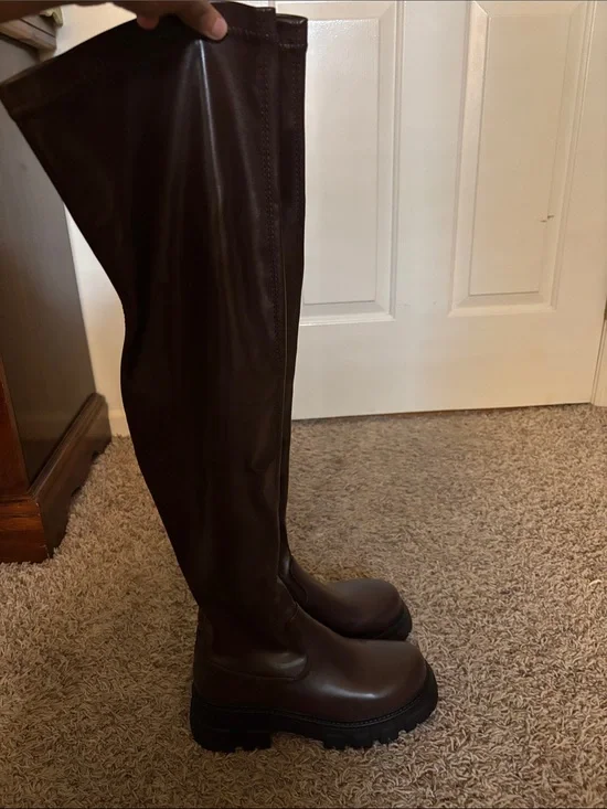 Over-the-Knee Chunky Sole Boots in Dark Brown