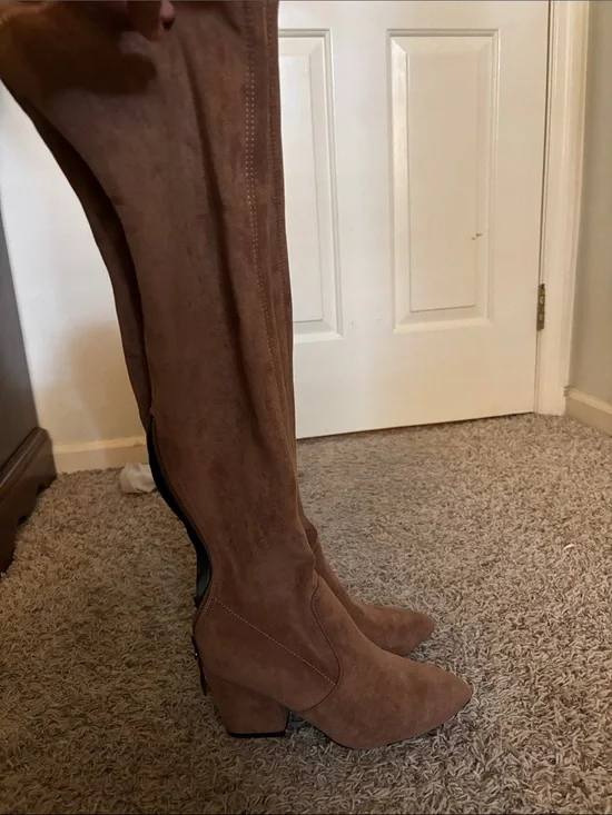 Fashion Nova Brown Suede Over-the-Knee Block Heel Boots