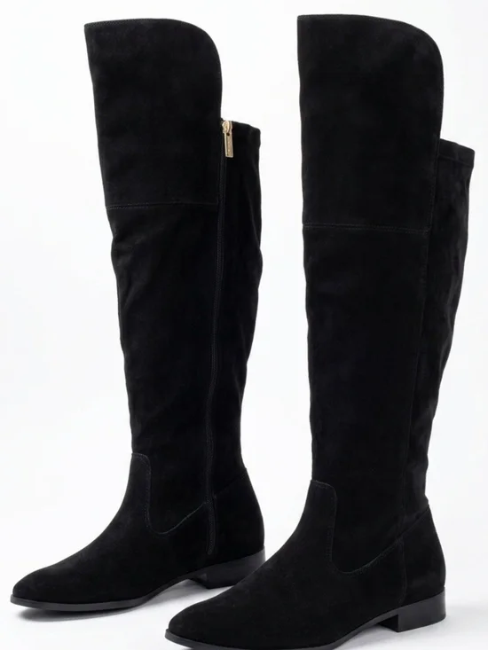 Women’s Black Over-the-Knee Suede Boots with Side Zip
