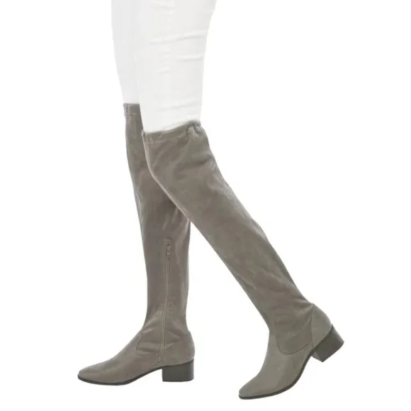 NIB JUSTFAB HANNAH OVER-THE-KNEE FLAT BOOTS (7.5 / GREY)