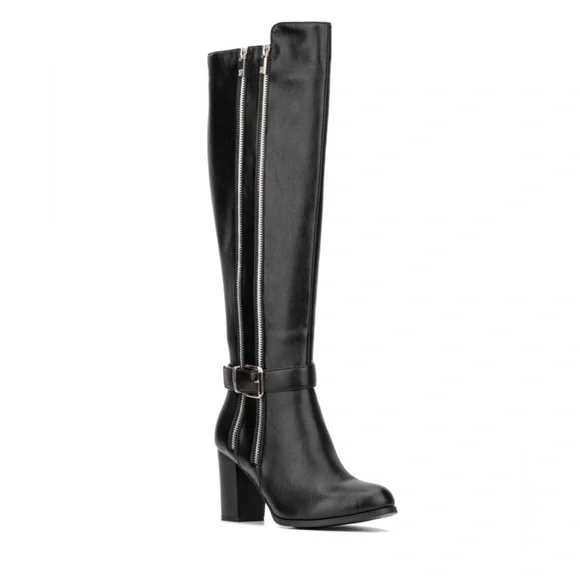 New York & Company Black Over-the-Knee Block Heel Boots with Dual Zippers Size 8