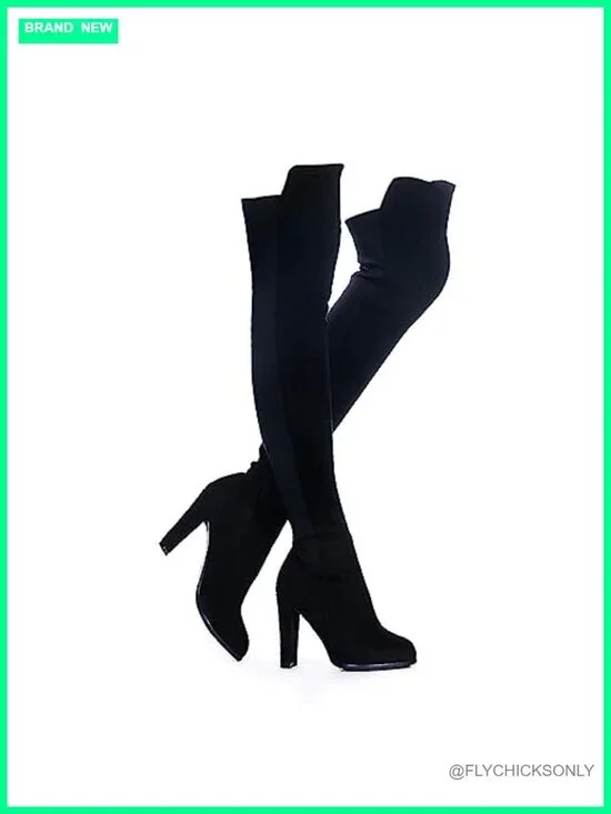Faux Suede Chunky Heel Over The Knee Thigh High Boots