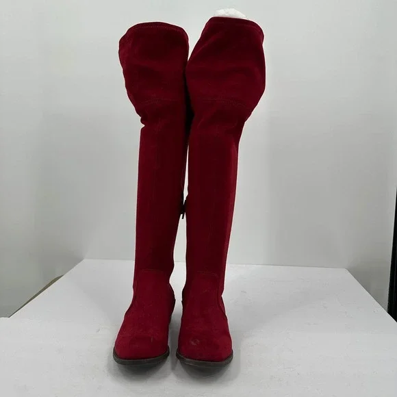 Chinese Laundry Over the Knee Boots Size 6 Red Faux Suede Whimsigoth Boho‎ Chic