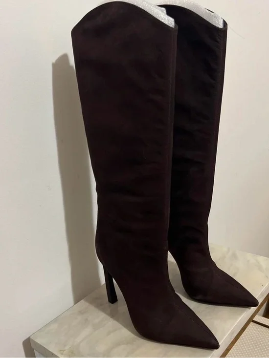 SCHUTZ Over-the-Knee Pointed-Toe Stiletto Boots in Dark Brown