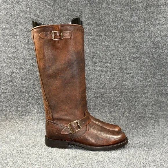 Frye Veronica Slouch 2 Riding Boots Women's 8B Brown Leather Buckle Tall Rustic