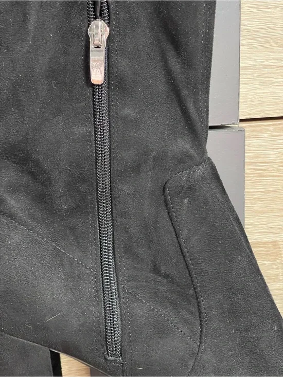 Marc Fisher Black Suede Look Over-the-Knee Block Heel Boots