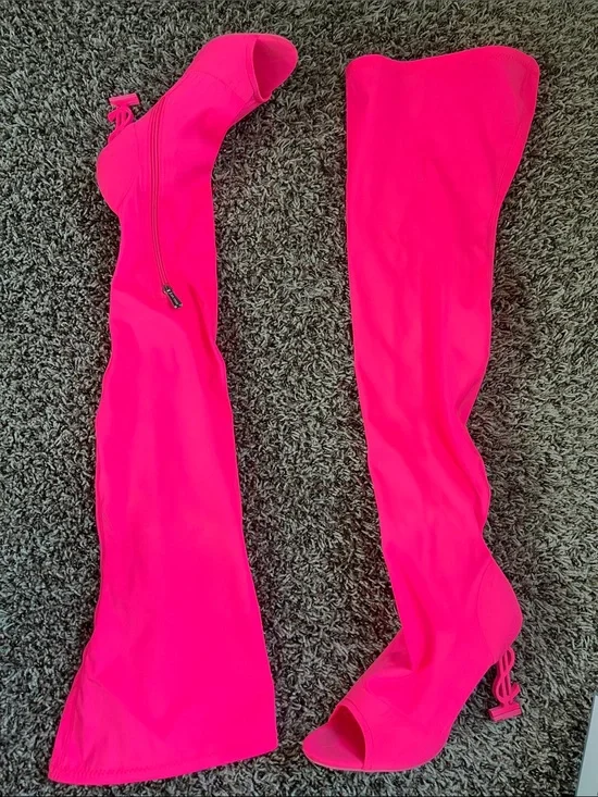 Cape Robin Hot Pink Over-the-Knee Peep-Toe Boots