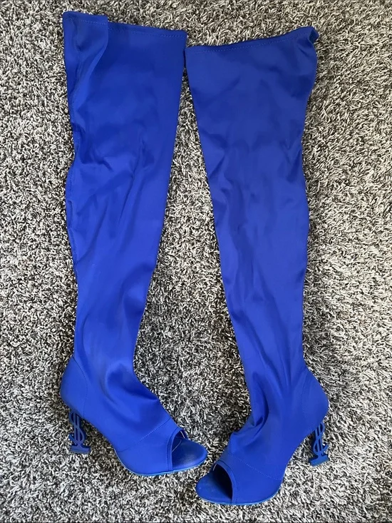 Cape Robbin Electric Blue Peep-Toe Over-the-Knee Boots