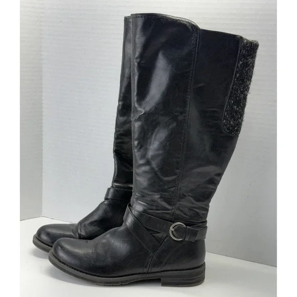 Baretraps Carrie Women's Sz 7M Wide‎ Calf Black  Faux Leather Knee-High Boots