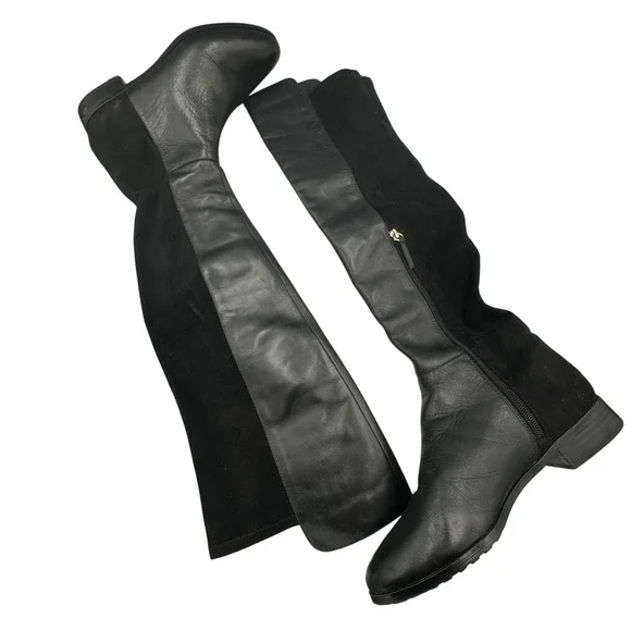 White House Black Market Black Leather Faux Suede OTK Riding Boots Womens‎ 9M