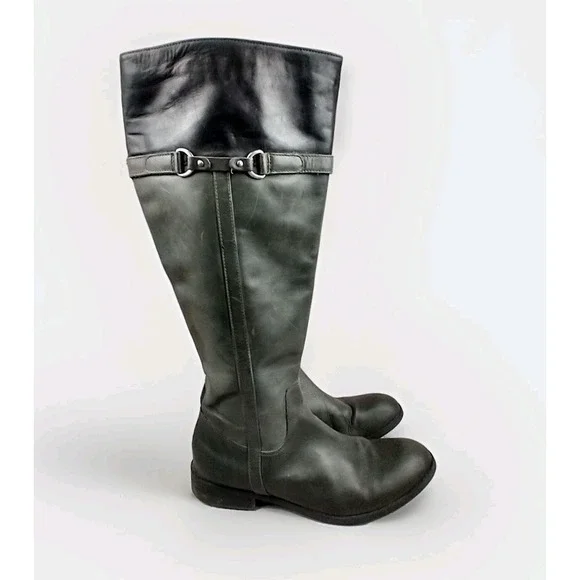 Clarks‎ Pita Topeka Knee High Riding Boots Women's 10 Grey Black Leather