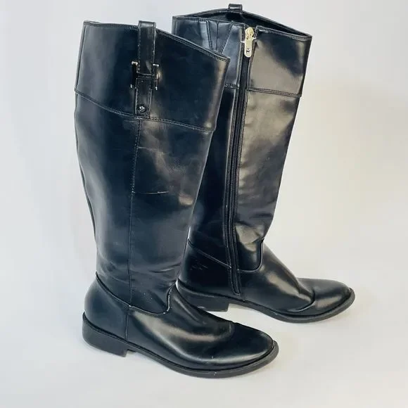 TOMMY HILFIGER Black Riding Boots‎ 7 Knee High Twiyris