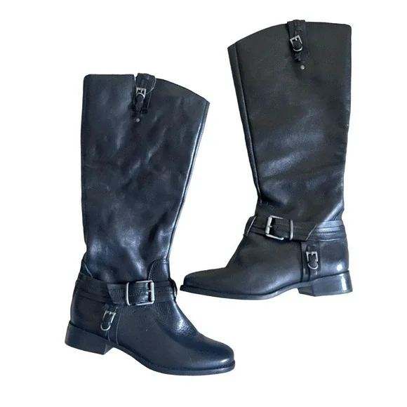 Matisse Flashback Black Leather‎ Tall Riding Boots Size 6 Wide NWOB Fashion Zip