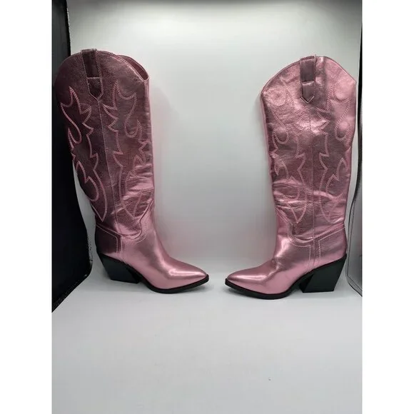 Madden Girl Metallic Pink Over-the-Knee Cowboy Boots