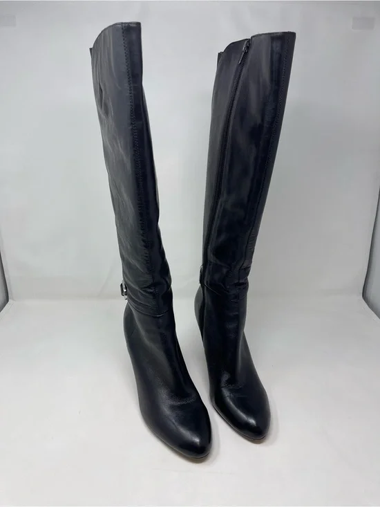 Marc Fisher Womens Black Leather Knee High Boots Size‎ 7 Block Heel Riding Zip