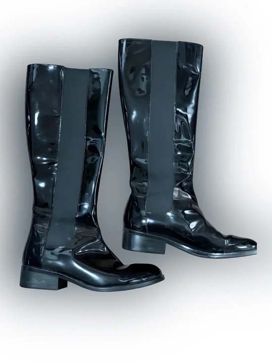 Lauren Ralph Lauren Black Patent Leather Tall Riding Boots Womens 7.5M Knee High
