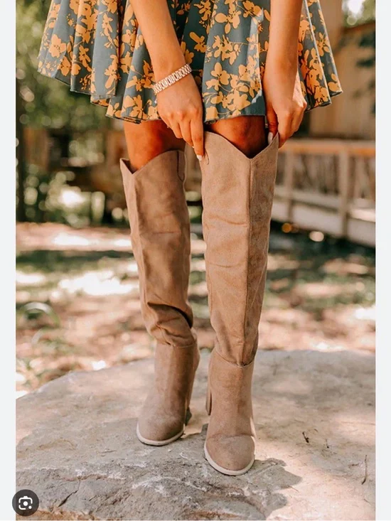 JustFab Taupe Over-the-Knee Suede Boots