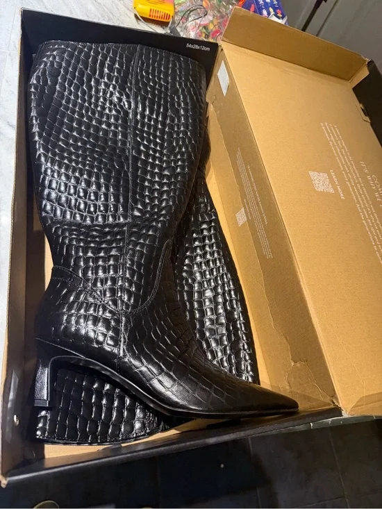 Naturalizer Black Croc-Embossed Over-the-Knee Boots extra wide calf 9 w women