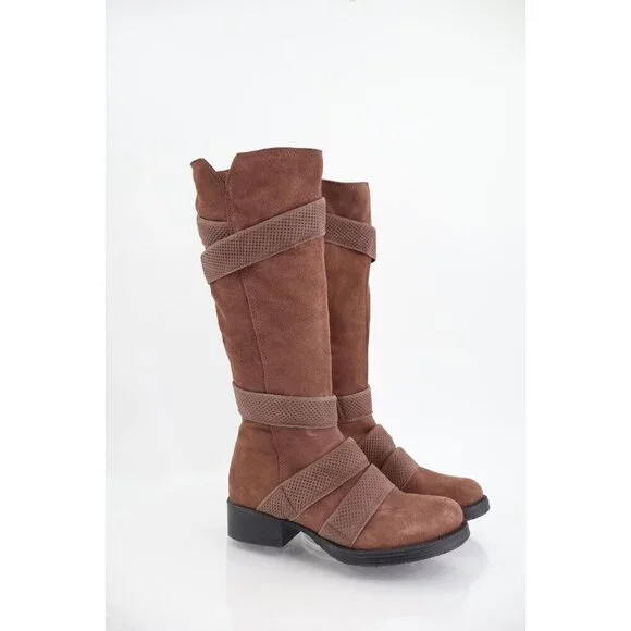 Miz Mooz Women's Noland Knee High Brown Suede Boot Size 36 6 Zip up Block Heel