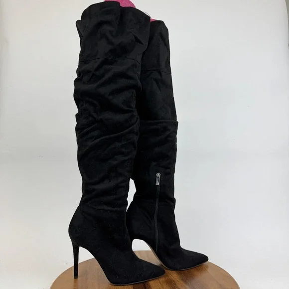 Womens Jessica Simpson Ladee‎ Black Faux Suede Scrunch Over The Knee Boots Sz 10