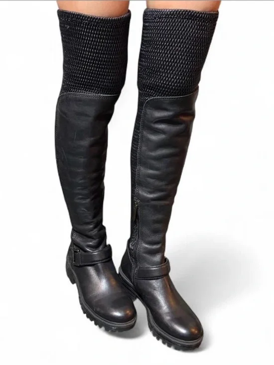 Black Over-the-Knee Lug Sole Boots