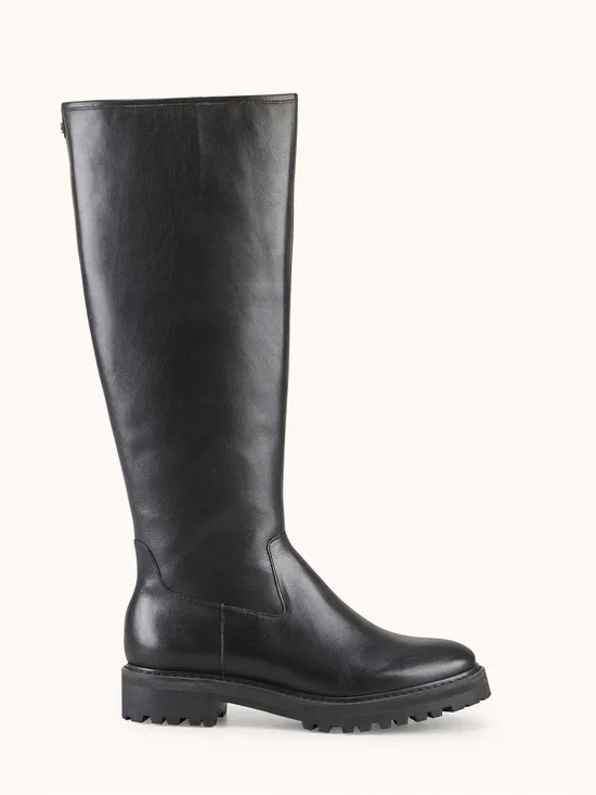 Sezane Black Over-the-Knee Lug-Sole Leather Boots